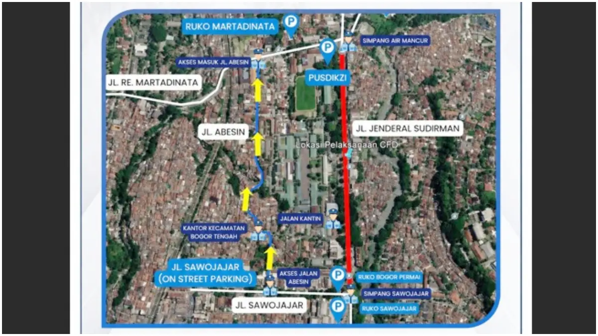 Peta lokasi CFD Kota Bogor di Jalan Jenderal Sudirman yang akan kembal digelar Minggu 6 September 2026.