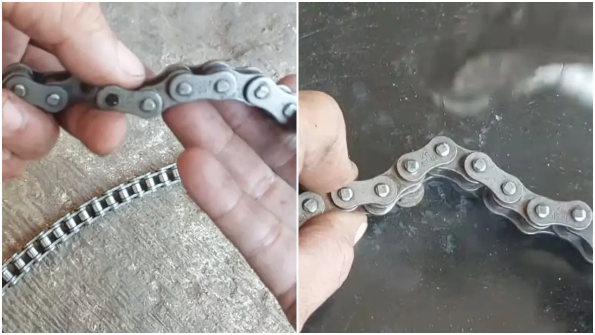 Tampilan saat membetulkan rantai pada motor. (Foto: Youtube @Nguprakngoprekmotor)
