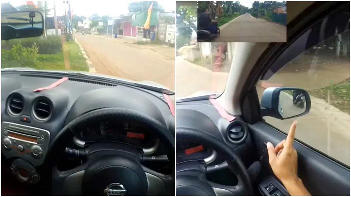 Tutorial belok yang baik dan benar di gang sempit agar tidak menyenggol tembok dan mobil orang lain. (Foto: YouTube Ss march family)
