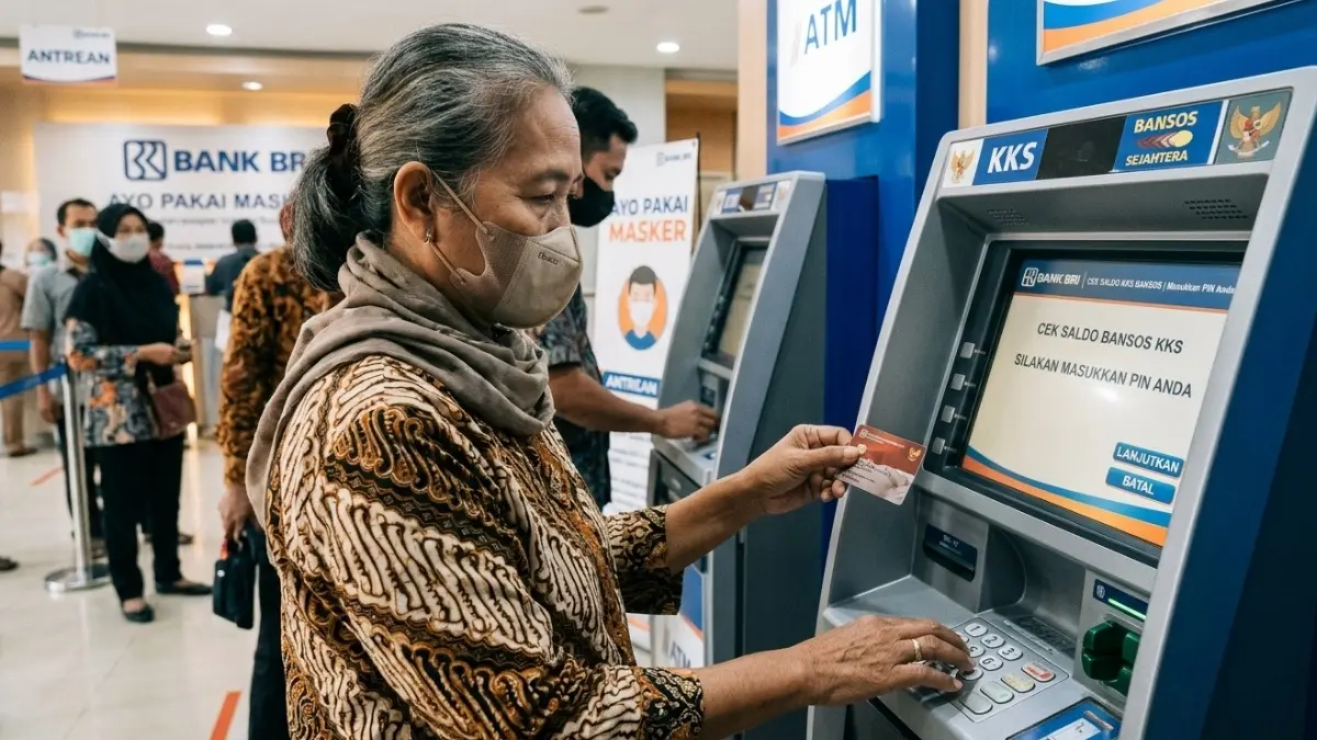 Ilustrasi KPM mengecek saldo KKS bansos tahap ketiga. (Gemini AI)