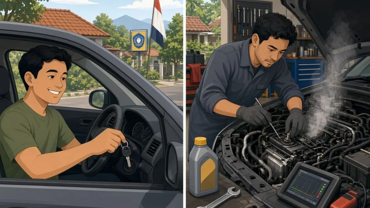 Ilustrasi pengecekan mobil bekas (ilustrasi Gemini AI)