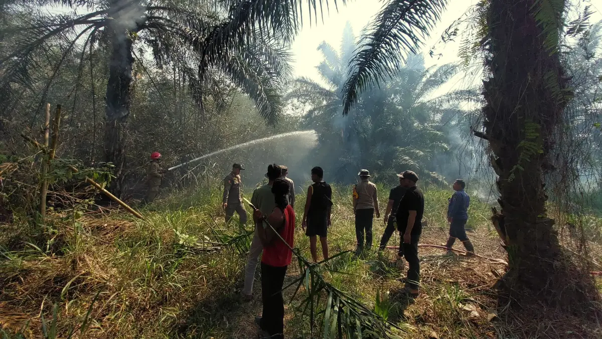 Proses pemadaman kebun bambu di Gunung Sindur, Kabupaten Bogor, Minggu (6/9/2026).