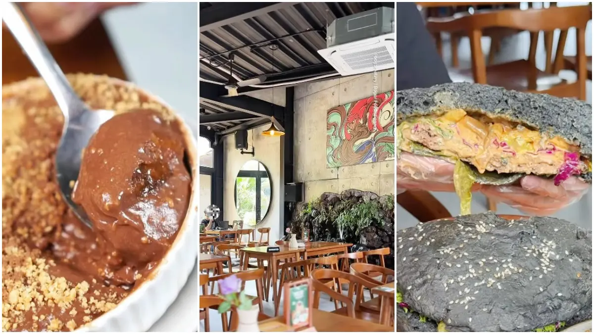 Beragam hidangan di Hodl Tree Pakansari, Cibinong, mulai dari burger jumbo, dessert, hingga minuman kekinian. (Foto: Instagram @bogoreatery)
