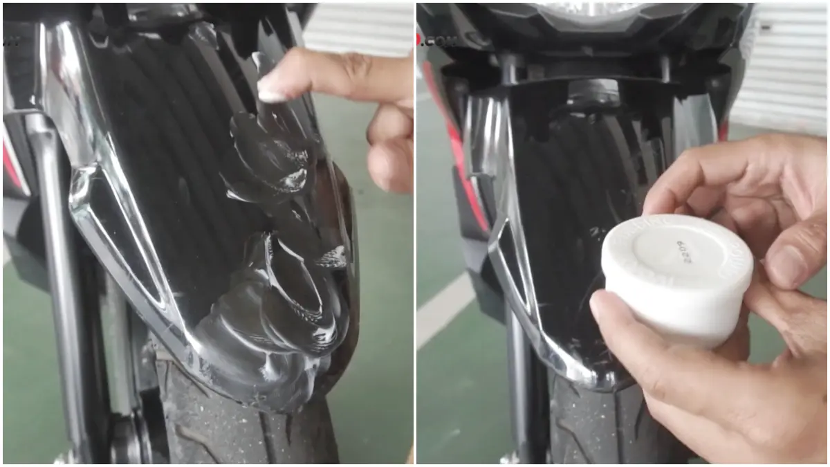 Resep untuk menghilangkan noda atau baret menggunakan kompon pada body motor. (Foto : Kanal Youtube @MotorPlus)