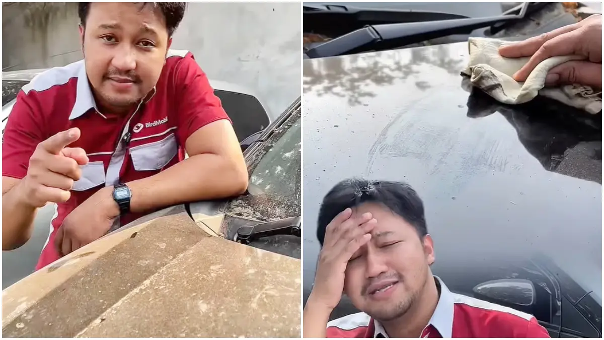 Cara mengatasi debu abu vulkanik di bodi mobil. (Foto: Kanal YouTube BirdMobil)