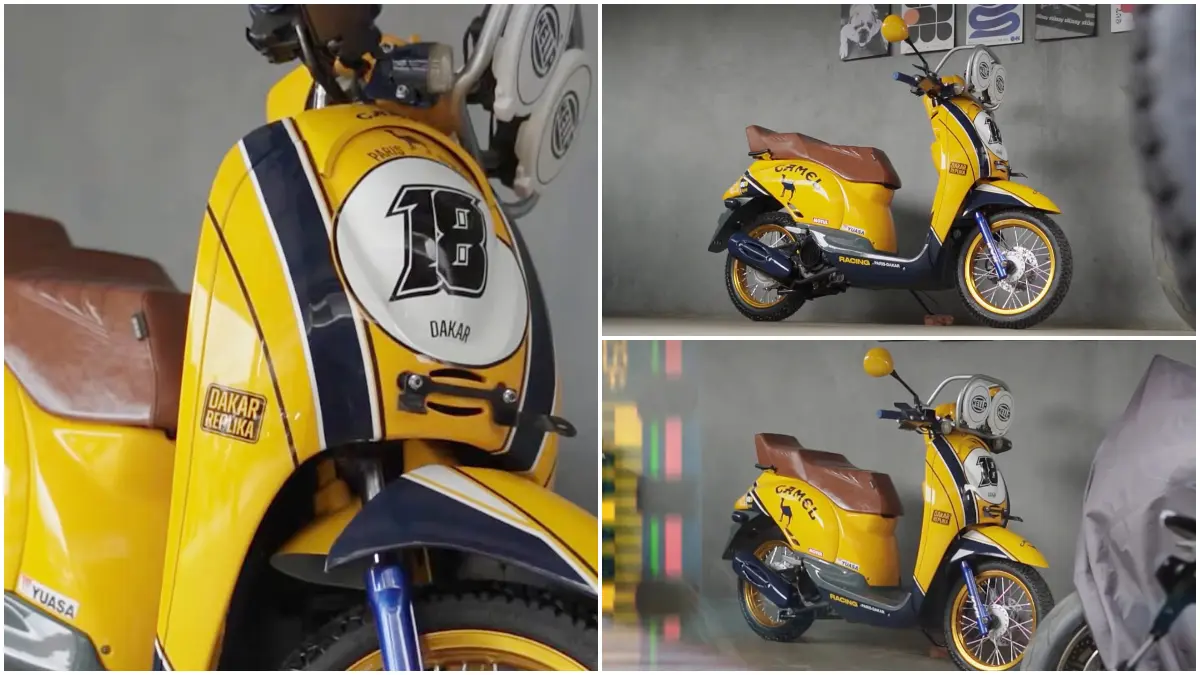 Tampilan Honda Scoopy Gen 1 yang di modifikasi Dakar Style. (Foto: Kanal Youtube Atenx Katros)