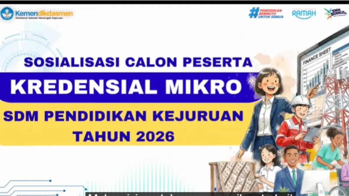 Sosialisasi Program Peningkatan Kapasitas Sumber Daya Manusia (SDM) Pendidikan Kejuruan melalui Kredensial Mikro Berbasis Industri Tahun 2026 digelar secara daring. (YouTube Direktorat SMK Kemdikdasmen)