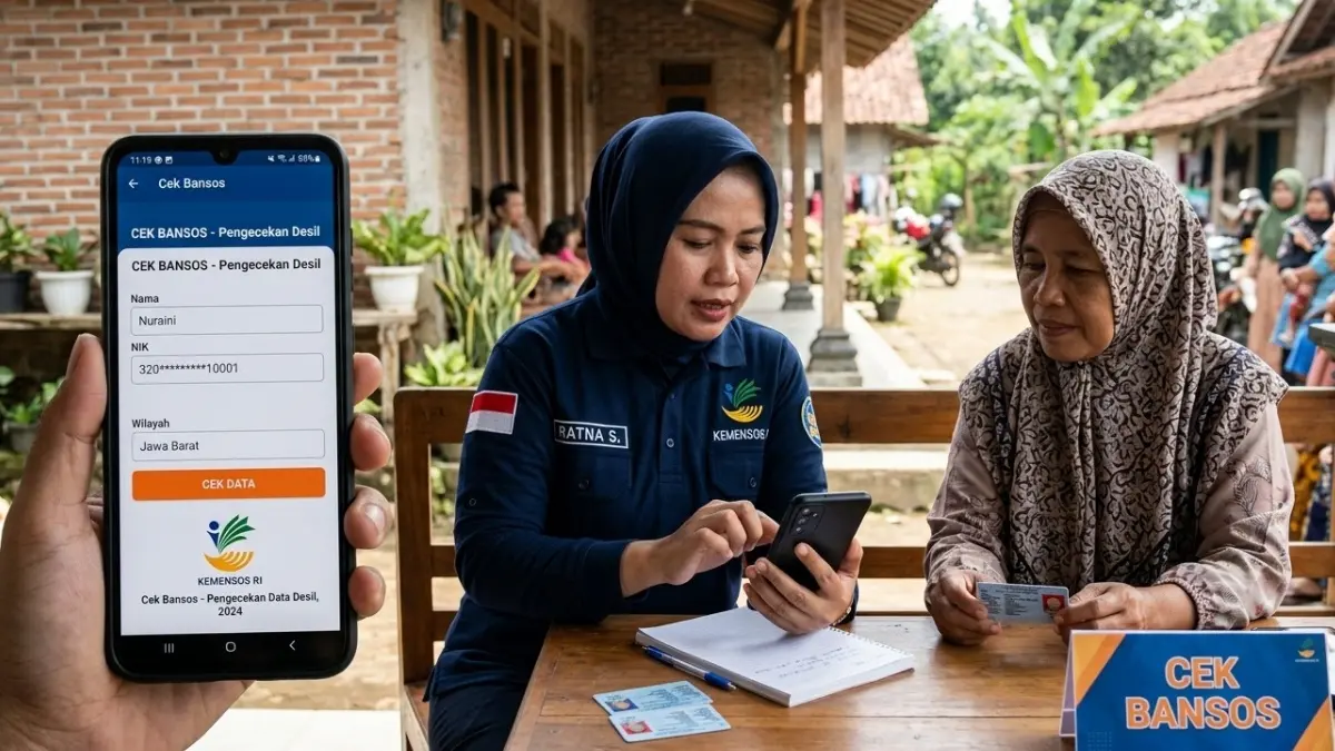 Ilustrasi pengecekan desil menggunakan aplikasi Cek Bansos. (Gemini AI)