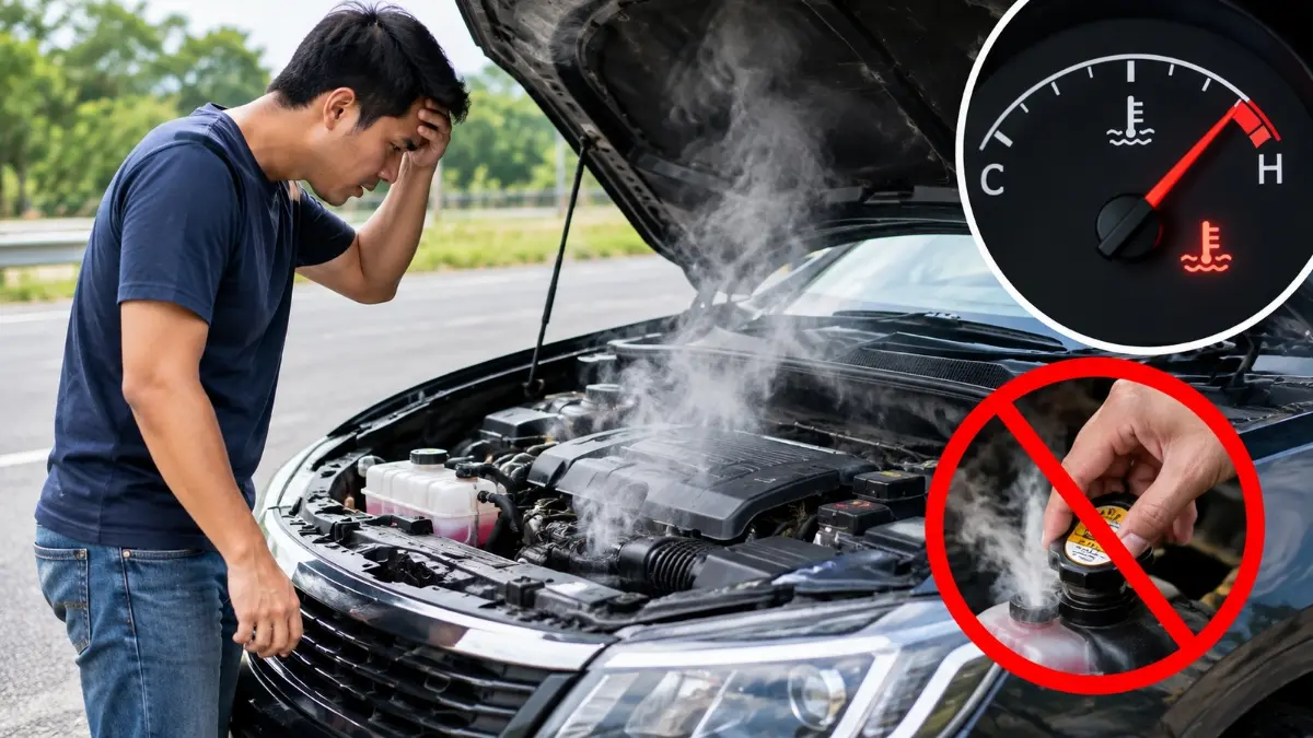 Ilustrasi mesin mobil mengalami Overheat (ilustrasi Gemini AI)