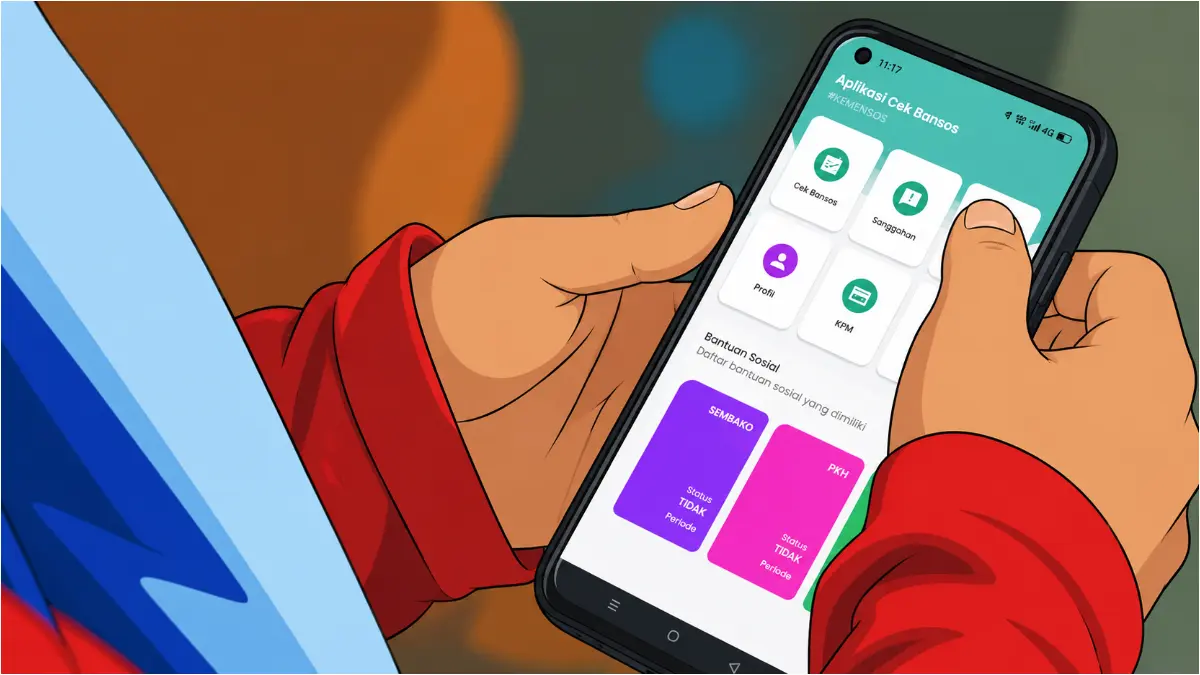 Pengecekan status bansos di aplikasi Cek Bansos (YouTube Pusdatin Kesos/diolah oleh Gemini AI)