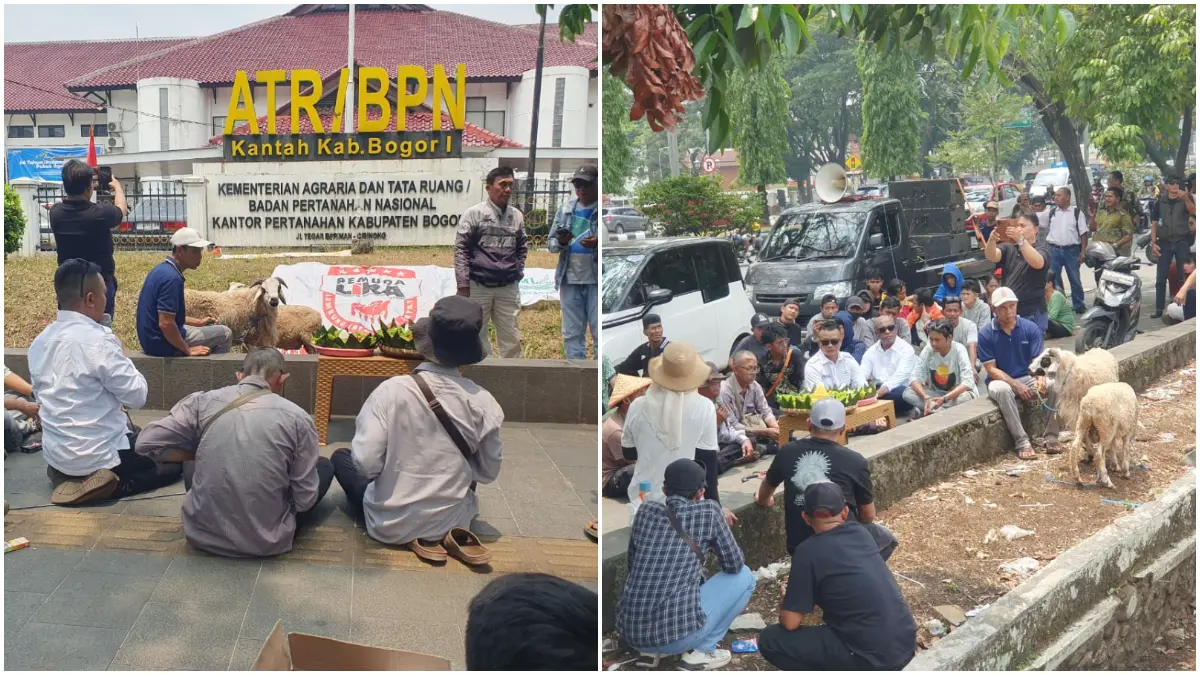 HPPMI bersama Pemuda Lira saat menggelar syukuran di depan Kantor BPN Kabupaten Bogor I. (Foto : Billy/Radar Bogor)