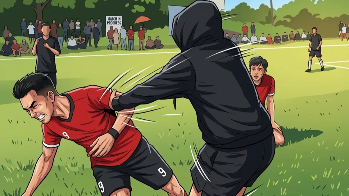 Ilustrasi: Keributan terjadi di lapangan sepak bola. (Tangkapan layar video/Diolah dengan Gemini AI)