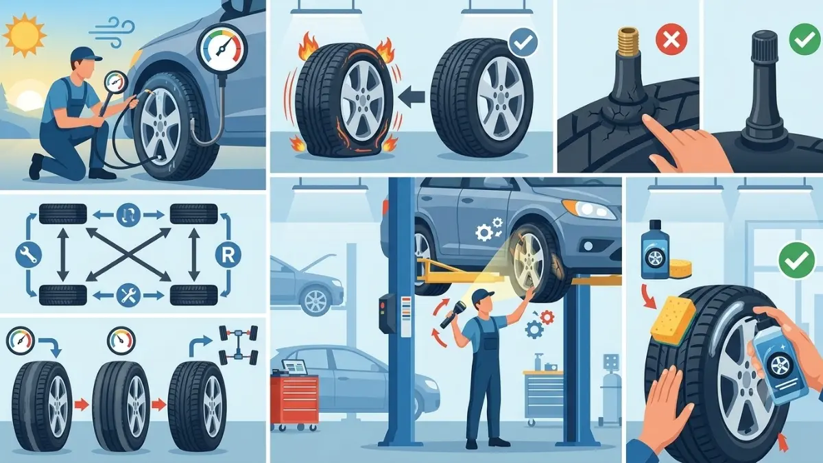 Ilustrasi perawatan ban mobil (ilustrasi Gemini AI)