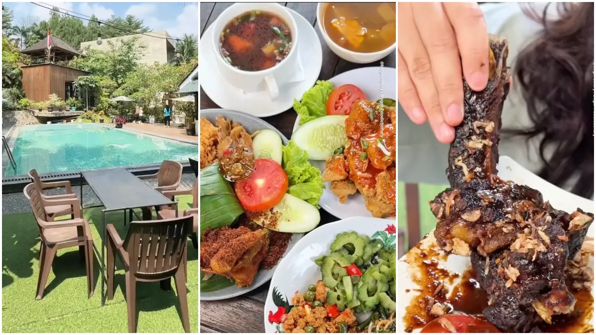 Menu dan suasana Teras Leuweung Awi Bogor uang tawarkan kuliner alam hingga venue rental. (Foto: Instagram @bogoreatery)