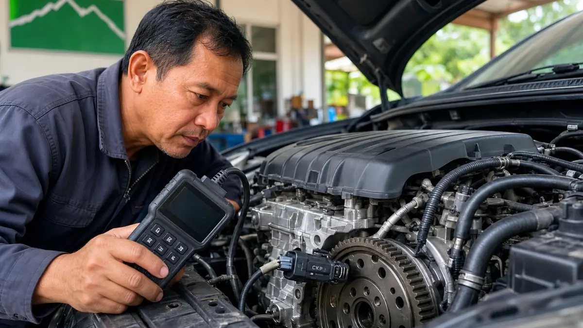 Pemeriksaan sensor CKP mobil (ilustrasi Gemini AI)