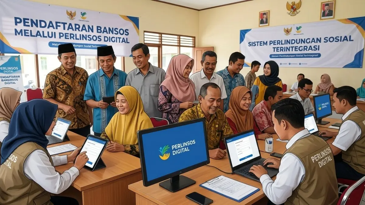 Ilustrasi daftar bansos melalui Perlinsos Digital (Gemini AI)