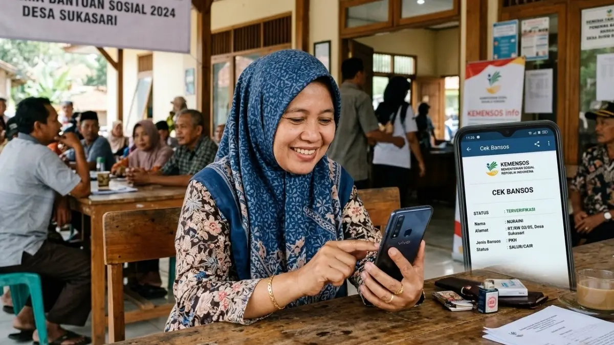 Ilustrasi masyarakat menggunakan Aplikasi Cek Bansos. (Gemini AI)
