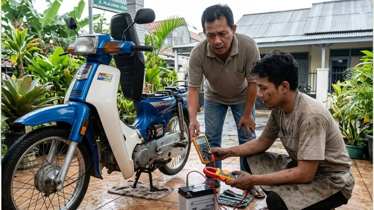 Ilustrasi pengecekan Aki motor (ilustrasi Gemini AI)