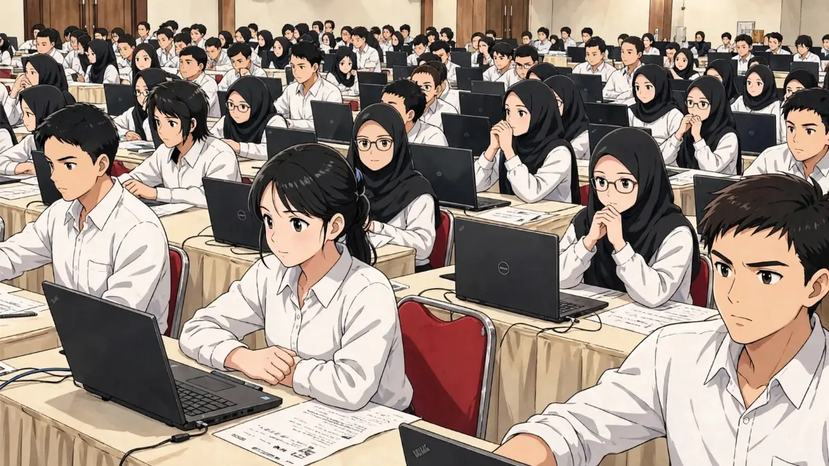 Ilustrasi PPPK paruh waktu teknis saat tes peralihan status (Foto: Instagram/@bkn7palembang, diolah Meta AI).