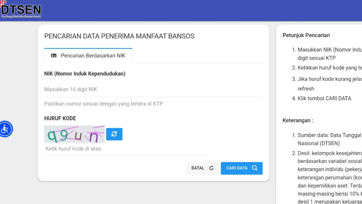 Ilustrasi cek status penerima bansos (cekbansos.kemensos.go.id)