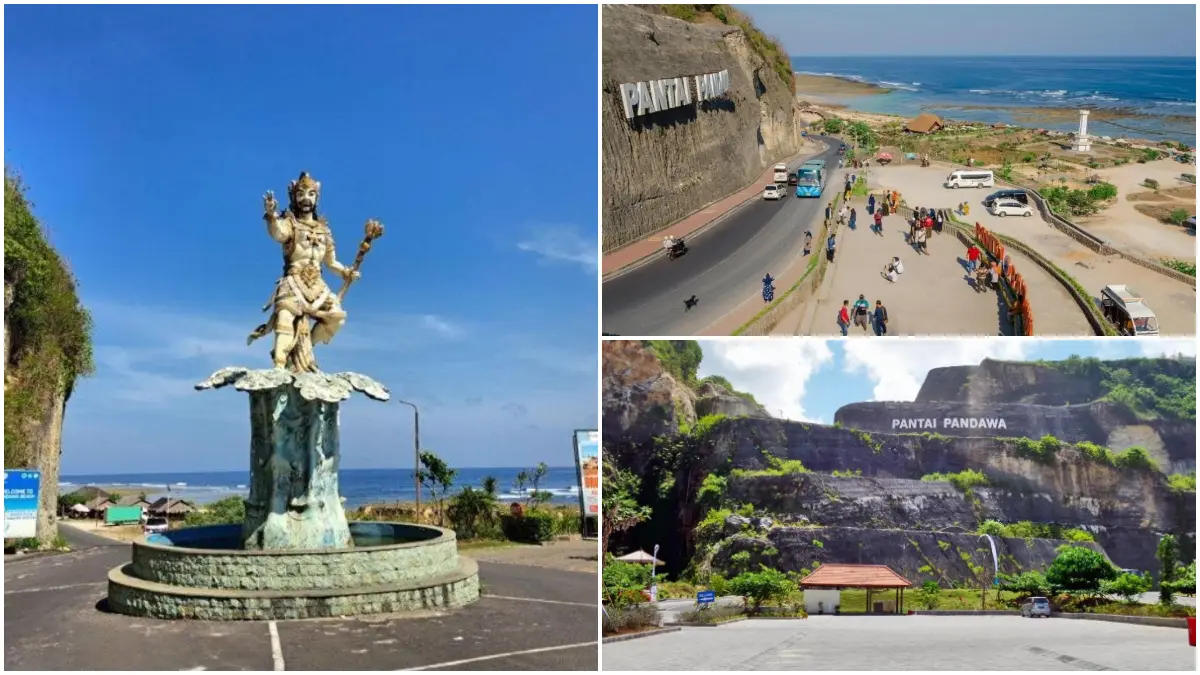 Pantai Pandawa di Bali menawarkan perpaduan pasir putih, laut biru, dan tebing kapur yang menjadi ciri khas kawasan tersebut. (Foto : Dinas Pariwisata Provinsi Bali)