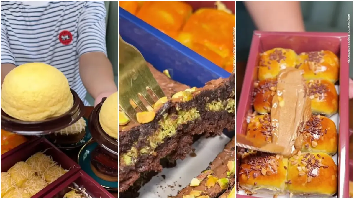 Bolen Bogor dengan olesan butter dan Brownies Buitenzorg dengan isian pistachio kunafa yang tersedia di Roti Roll Sentul Bogor. (Foto: Instagram @bogoreatery)