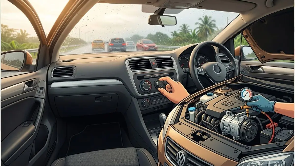 Ilustrasi perawatan AC Mobil (ilustrasi Gemini AI)