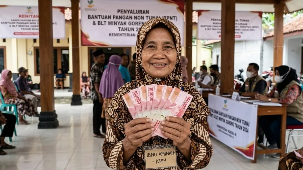 Ilustrasi KPM mencairkan dana bansos BPNT (Gemini AI)