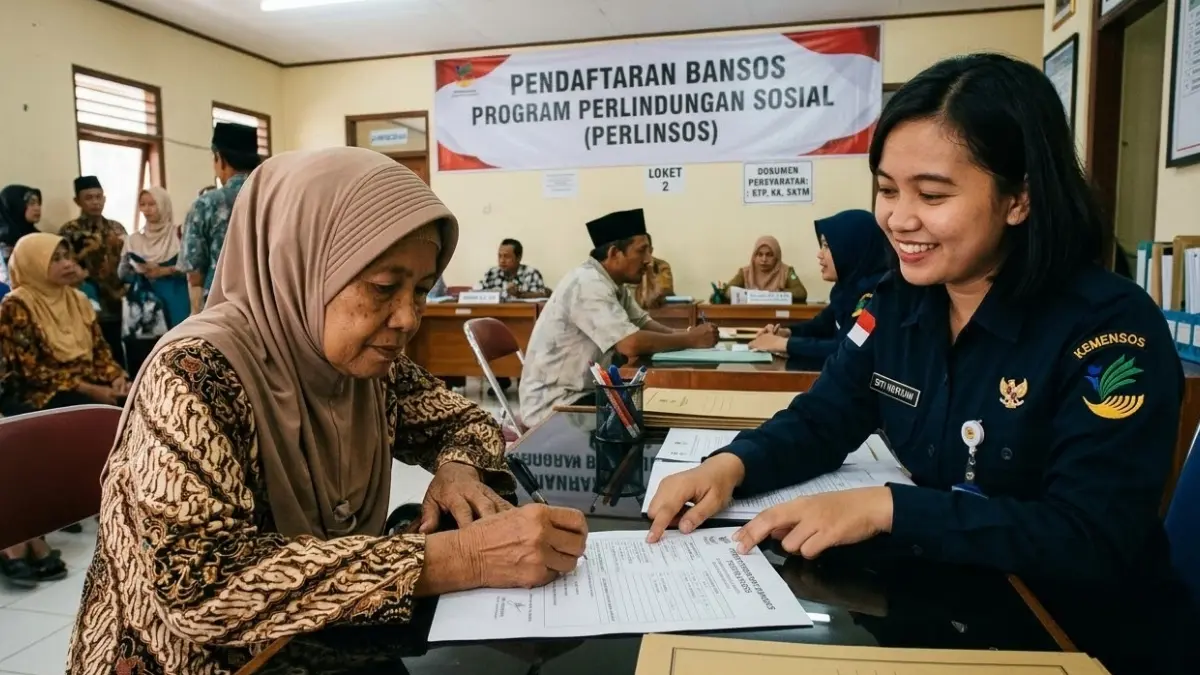 Ilustrasi pendaftaran bansos menggunakan Perlinsos. (Gemini AI)