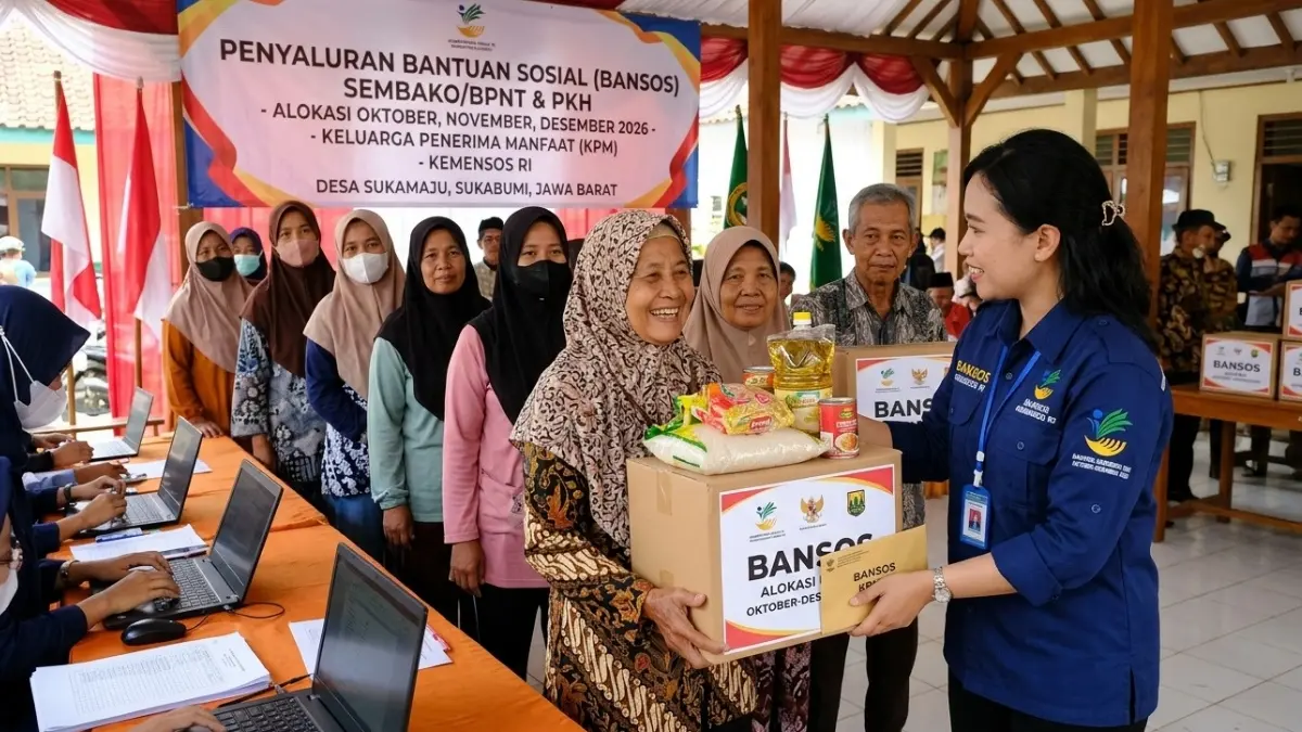 Ilustrasi penyaluran bansos kepada KPM. (Gemini AI)