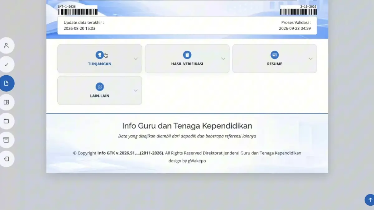 Ilustrasi tampilan Info GTK untuk mengecek status pencairan TPG. (Youtube Tuk Cari Tahu)