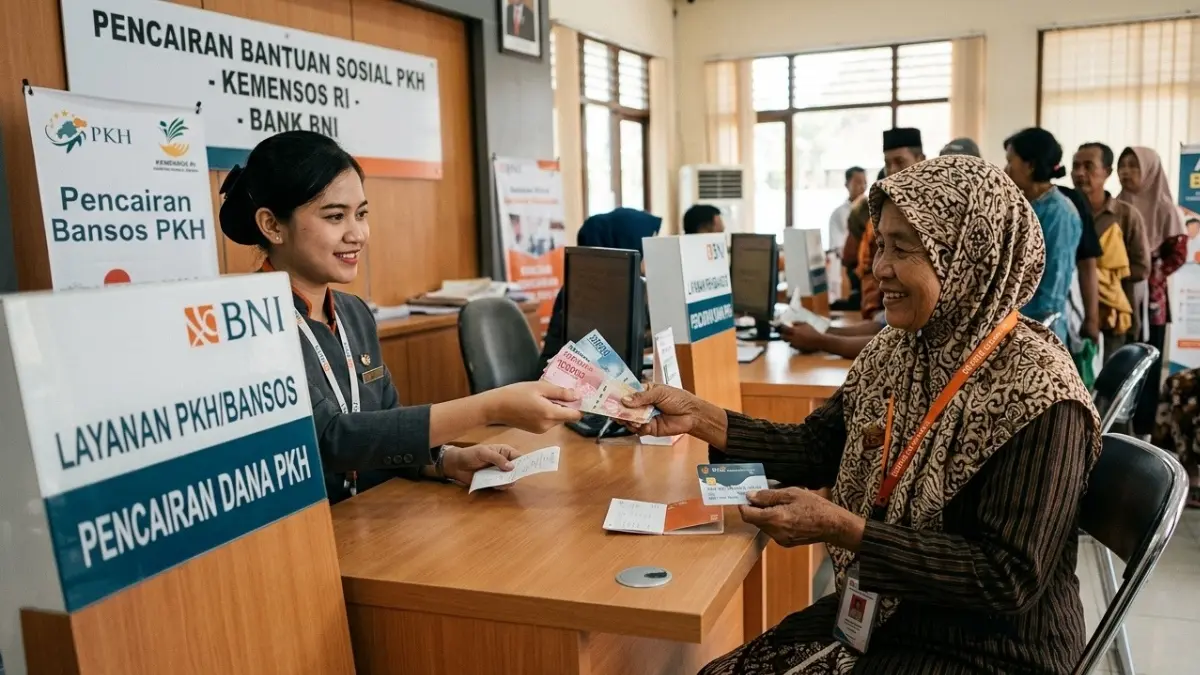 Ilustrasi pencairan bansos PKH di KKS BNI (Gemini AI)