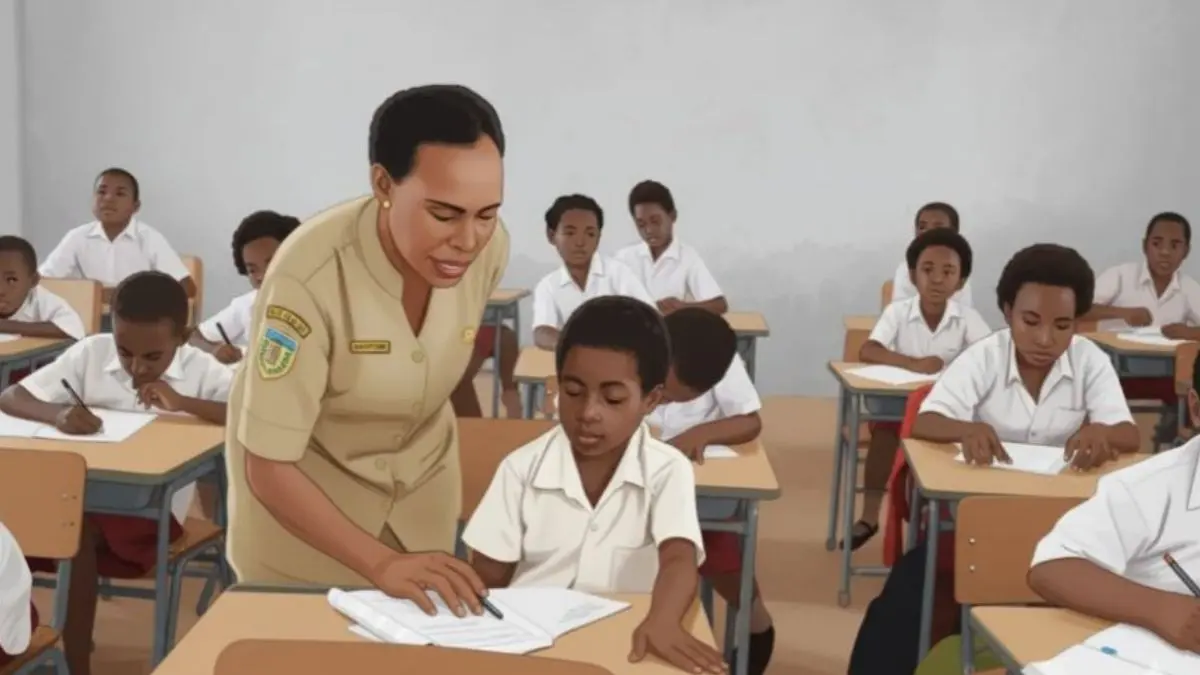 Ilustrasi guru penerima TPG sedang mengajar di kelas (kab-yahukimo.kpu.go.id)