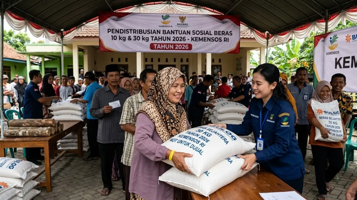 Ilustrasi pendistribusian bansos beras 30 kg tahun 2026 (Gemini AI)