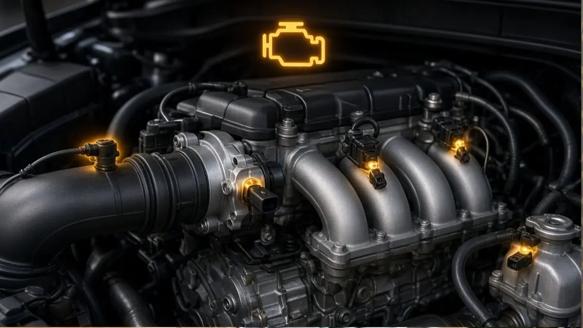 Ilustrasi lampu check engine menyala (ilustrasi Gemini AI)