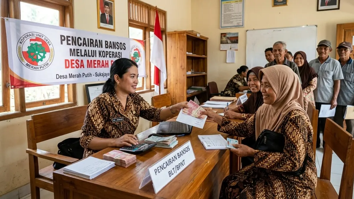 Ilustrasi penyaluran bansos lewat Kopdes Merah Putih (Gemini AI)