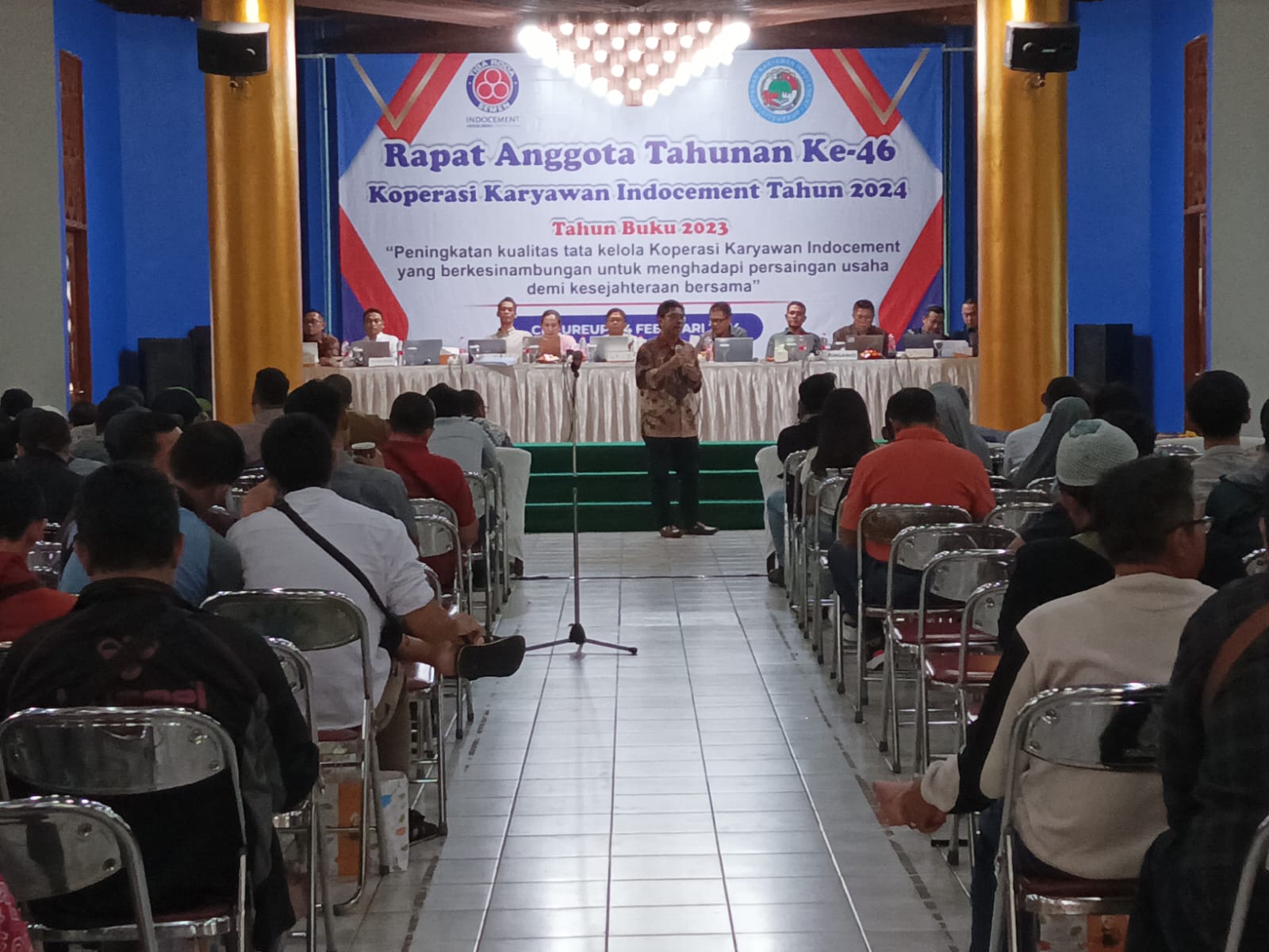LAPORAN: Suasana Rapat Anggota Tahunan 2023 Koperasi Karyawan Indocement di Aula Masjid Assalam Indocement, Gunung Putri, Sabtu (24/2).
