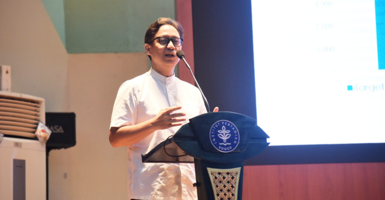 Menkes Menteri Kesehatan Budi Gunadi Sadikin saat memberikan materi pada kuliah umum kedokteran di IPB University, Kamis (29/2/2024).