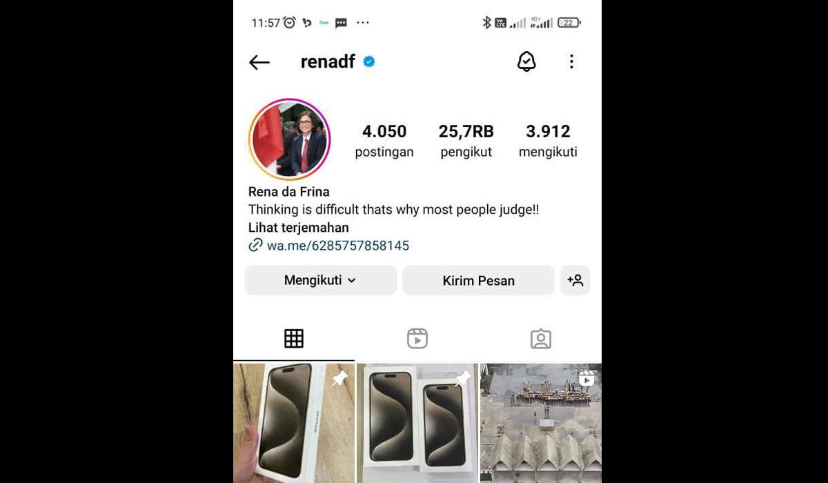 Akun Instagram Kadis PUPR Kota Bogor yang kena hack