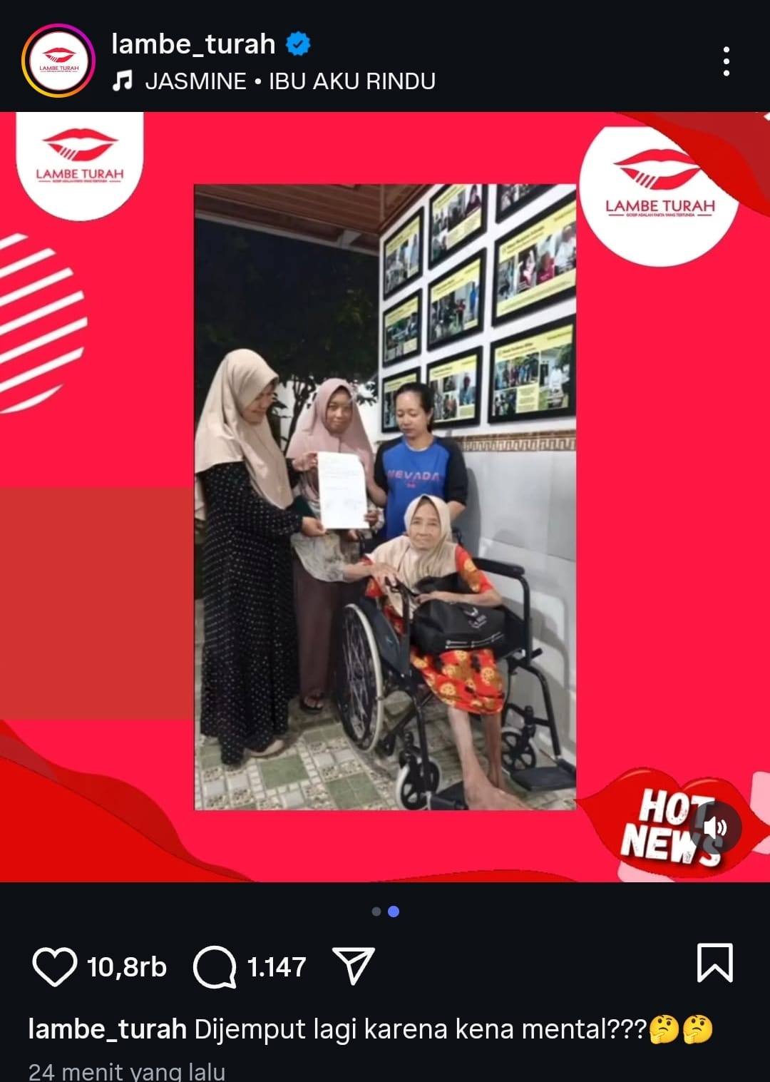 Potret sang ibu 74 tahun yang dijemput kembali oleh anak-anaknya dari Panti Jompo Griya Husnul Khatimah, Malang.