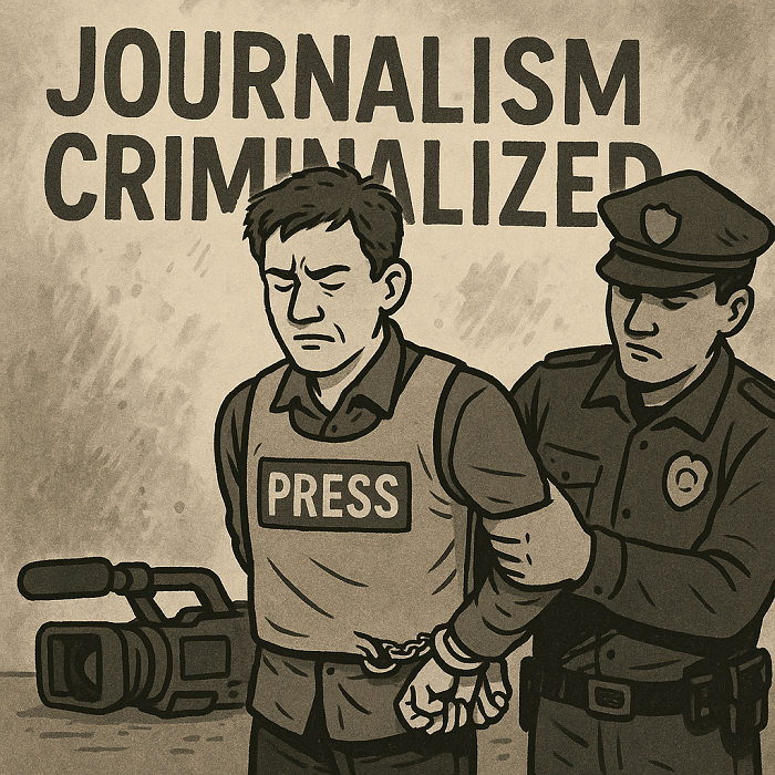 MENGGUNAKAN BANTUAN AI ILUSTRASI: Jurnalis diamankan oleh pihak berwajib.