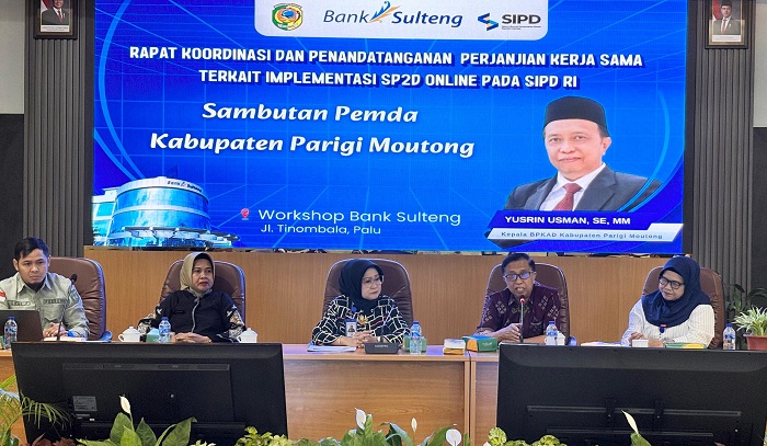 JALIN KERJASAMA: Tampak suasana jalannya rapat koordinasi antara pihak Bank Sulteng dan Pemkab Parimo yang dilanjutkan penandatanganan Perjanjian Kerja Sama (PKS).