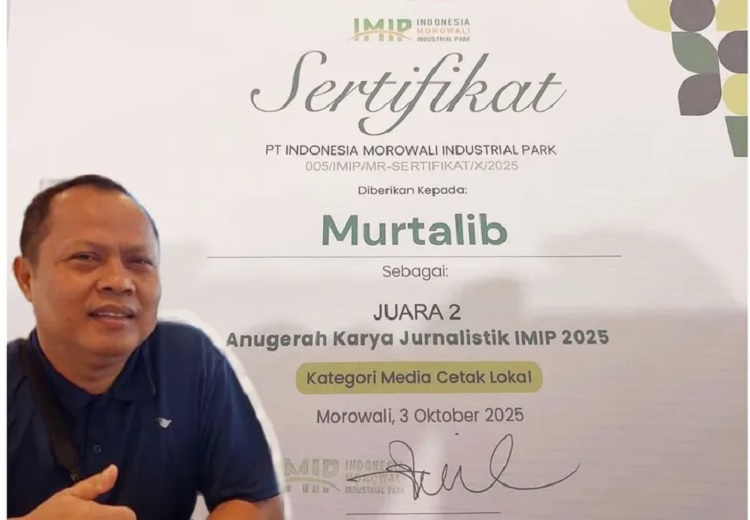 Murtalib, jurnalis senior sekaligus direktur Radar Palu Jawa Pos Group meraih juara kedua Anugerah Jurnalistik IMIP 2025.