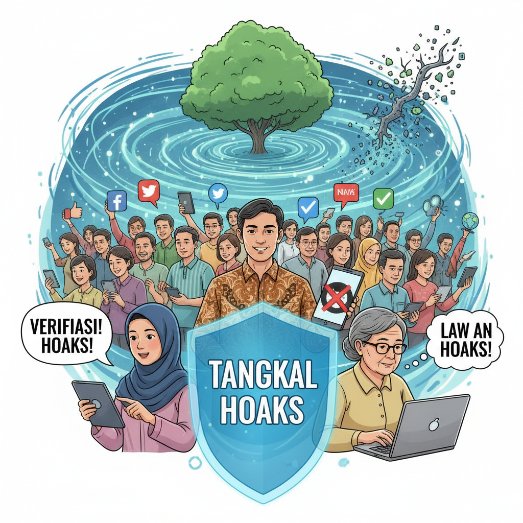 ILUSTRASI: Masyarakat pandai tangkal hoaks. FOTO: MENGGUNAKAN AI