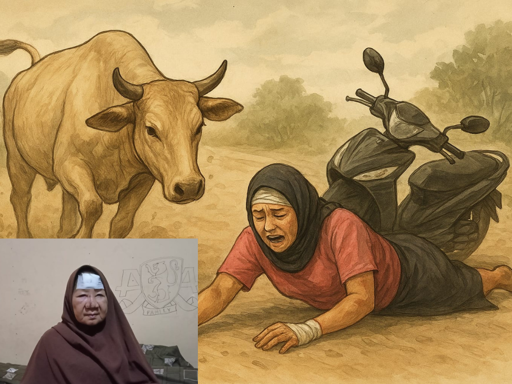 Seorang ibu pengojek perempuan diseruduk sapi di jalan Layana, Palu/ Siti Aja.