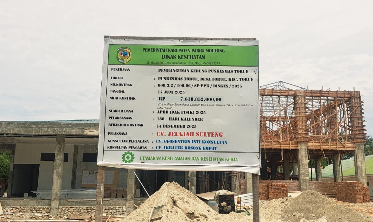 PROYEK : Inilah proyek pembangunan Puskesmas Torue, Kabupaten Parimo.(FOTO: ROY LASAKA/RADAR PALU).