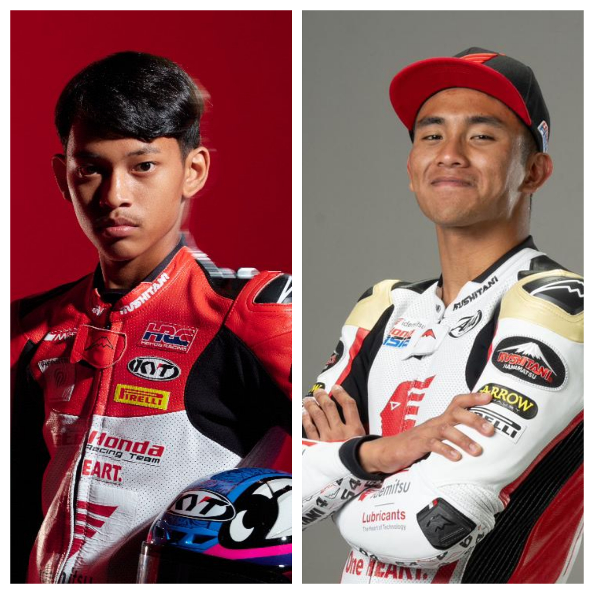 PRESTASI BARU: Veda Ega Pratama (kiri) akan bertanding satu musim penuh di GP Moto3 menemani Mario Suryo Aji (kanan) yang meneruskan kiprahnya di pentas balap GP pada kelas Moto2 bersama HTA.