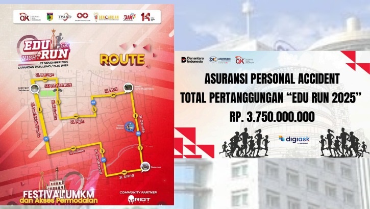 Inilah rute  Edu Night Run dan jaminan asuransi personal dari PT Askrindo Sulteng.