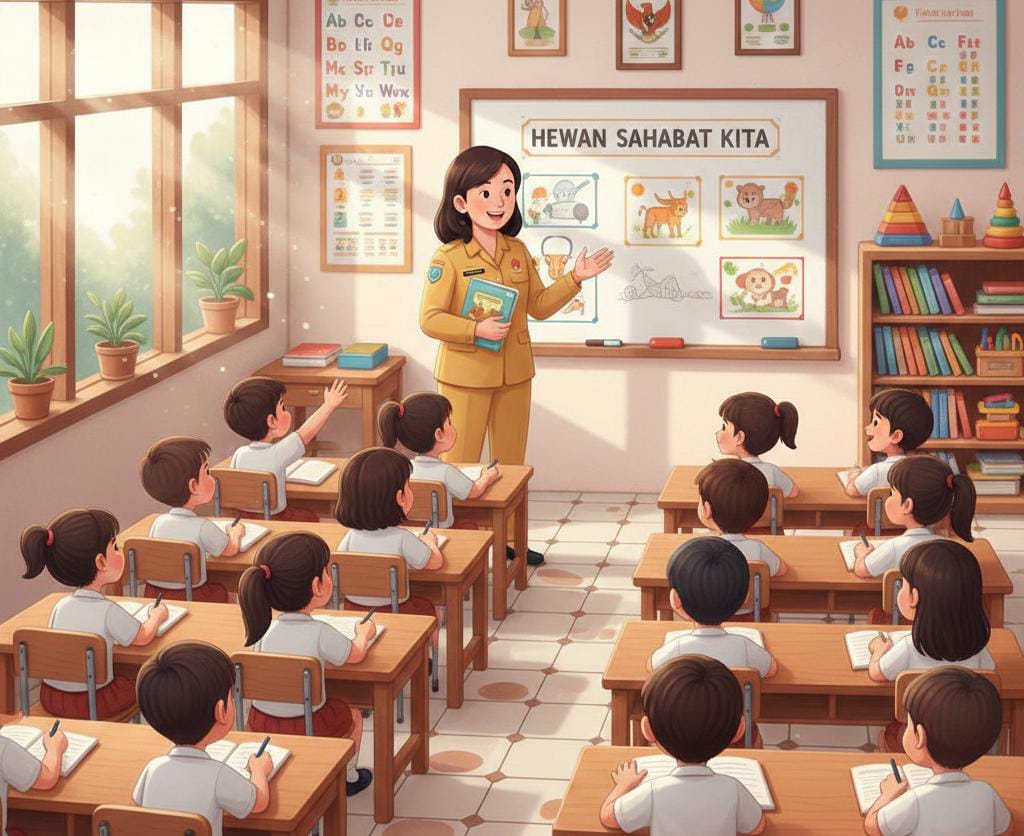 Ilustrasi Guru P3K yang tengah mengajar.