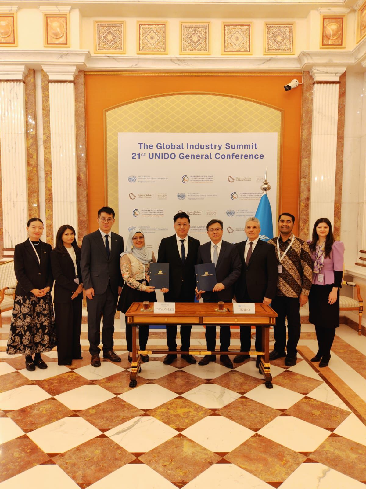 Delegasi IMIP dan UNIDO menandatangani Joint Declaration di Riyadh sebagai komitmen mempercepat transformasi kawasan industri hijau.
